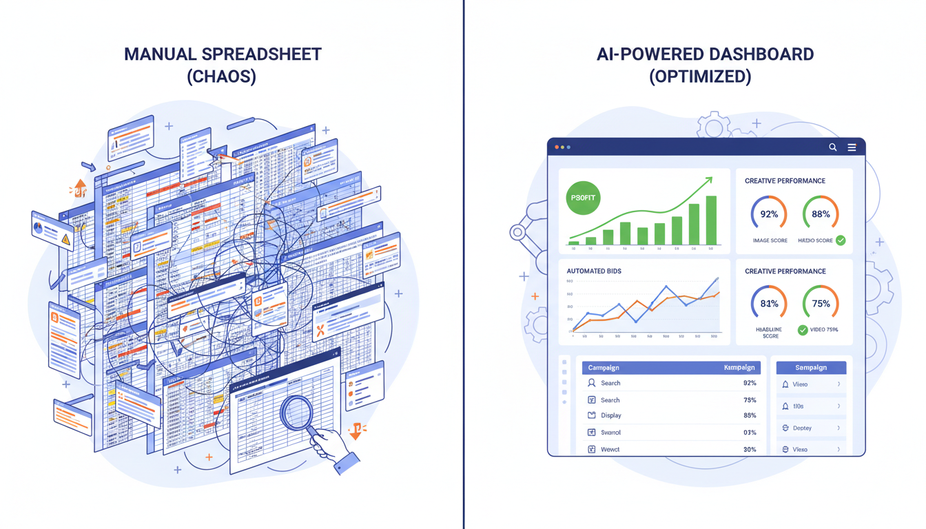 Comparison of manual Amazon PPC management versus AI-powered advertising automation showing clear performance advantages