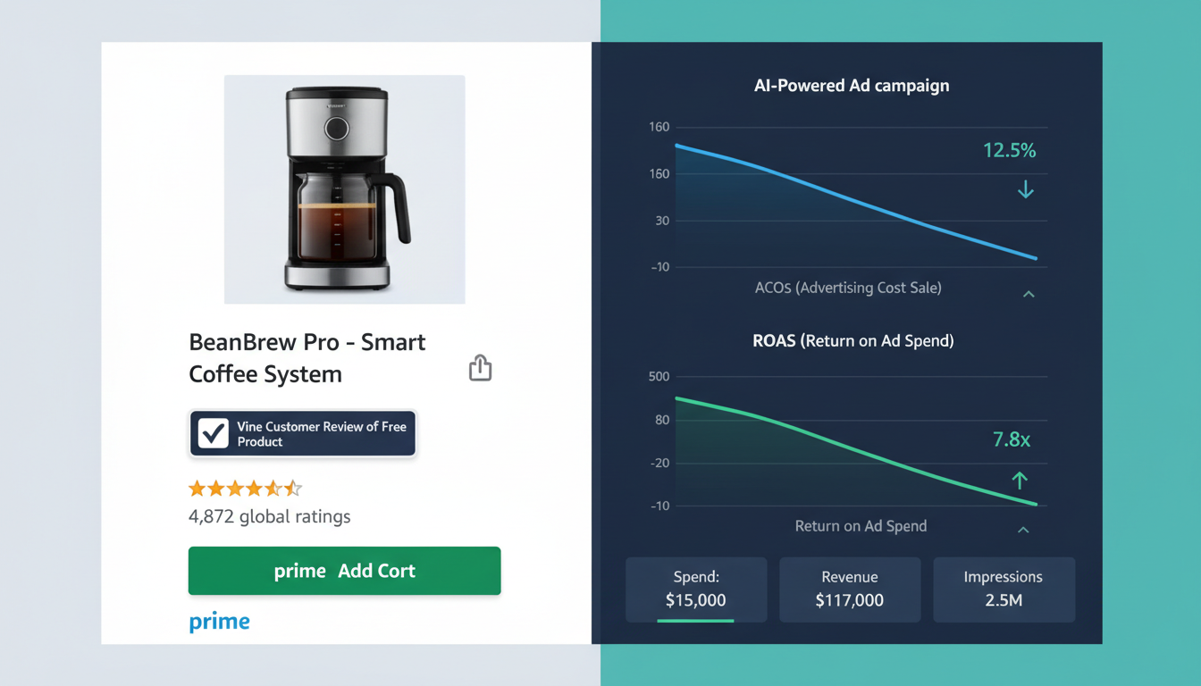 Amazon Vine reviews and AI ad optimization working together to boost product conversion rate and lower ACoS