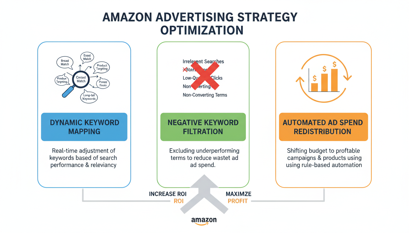 Dynamic keyword harvesting and negative keyword filtration chart in a smart Amazon PPC software