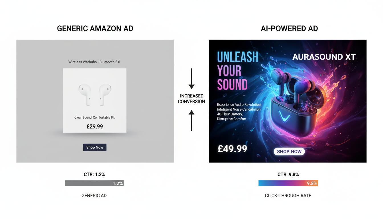 AI ad creative generator comparison showing high-converting Amazon product advertisement generated by AI advertising platform