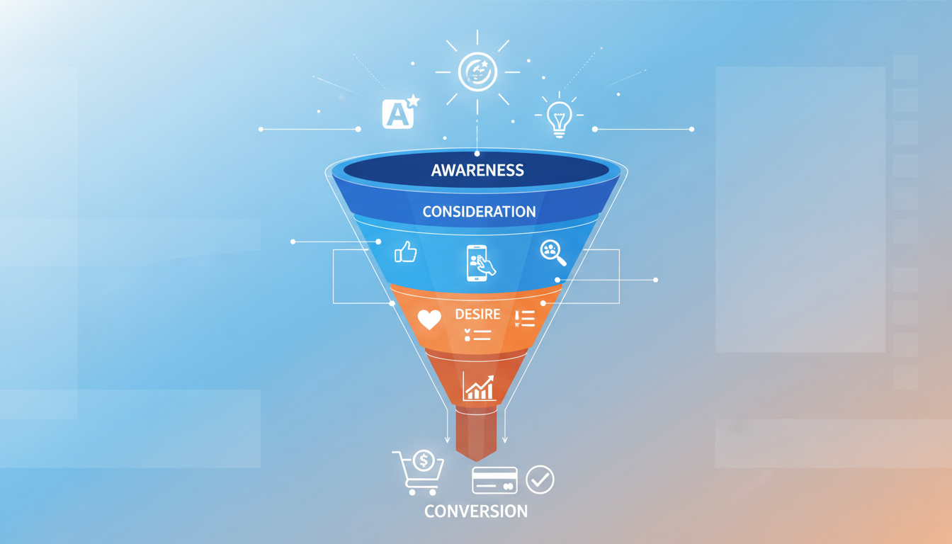Brand advertising funnel showing awareness to conversion stages for Amazon sellers