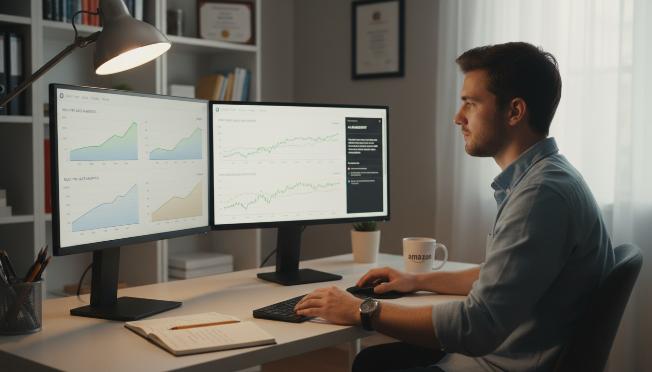Amazon seller reviewing AI-powered advertising analytics to grow Amazon seller sales and reduce ACoS