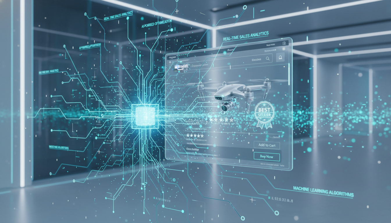 AI in ads concept illustrating predictive machine learning algorithms optimizing Amazon product listings and campaign bids