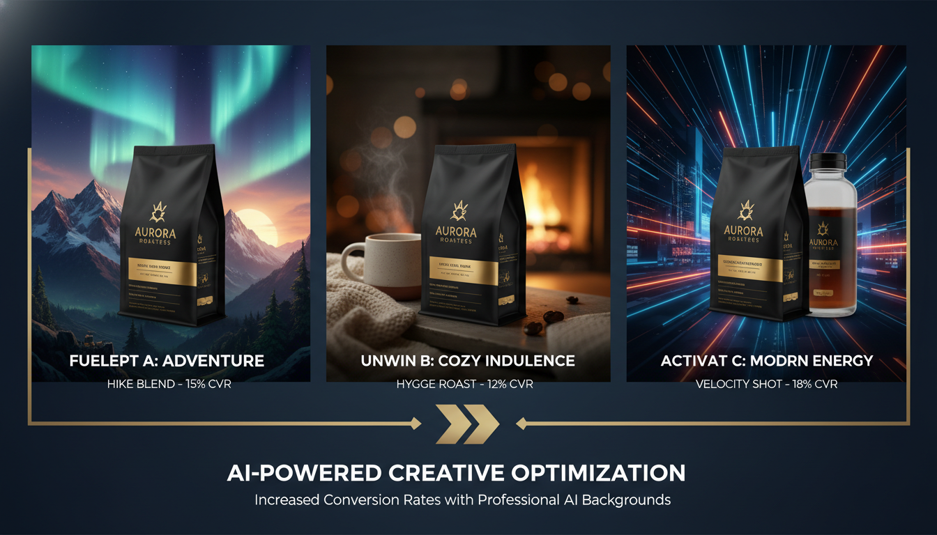 AI-generated ad creatives for Amazon products displaying dynamic variants