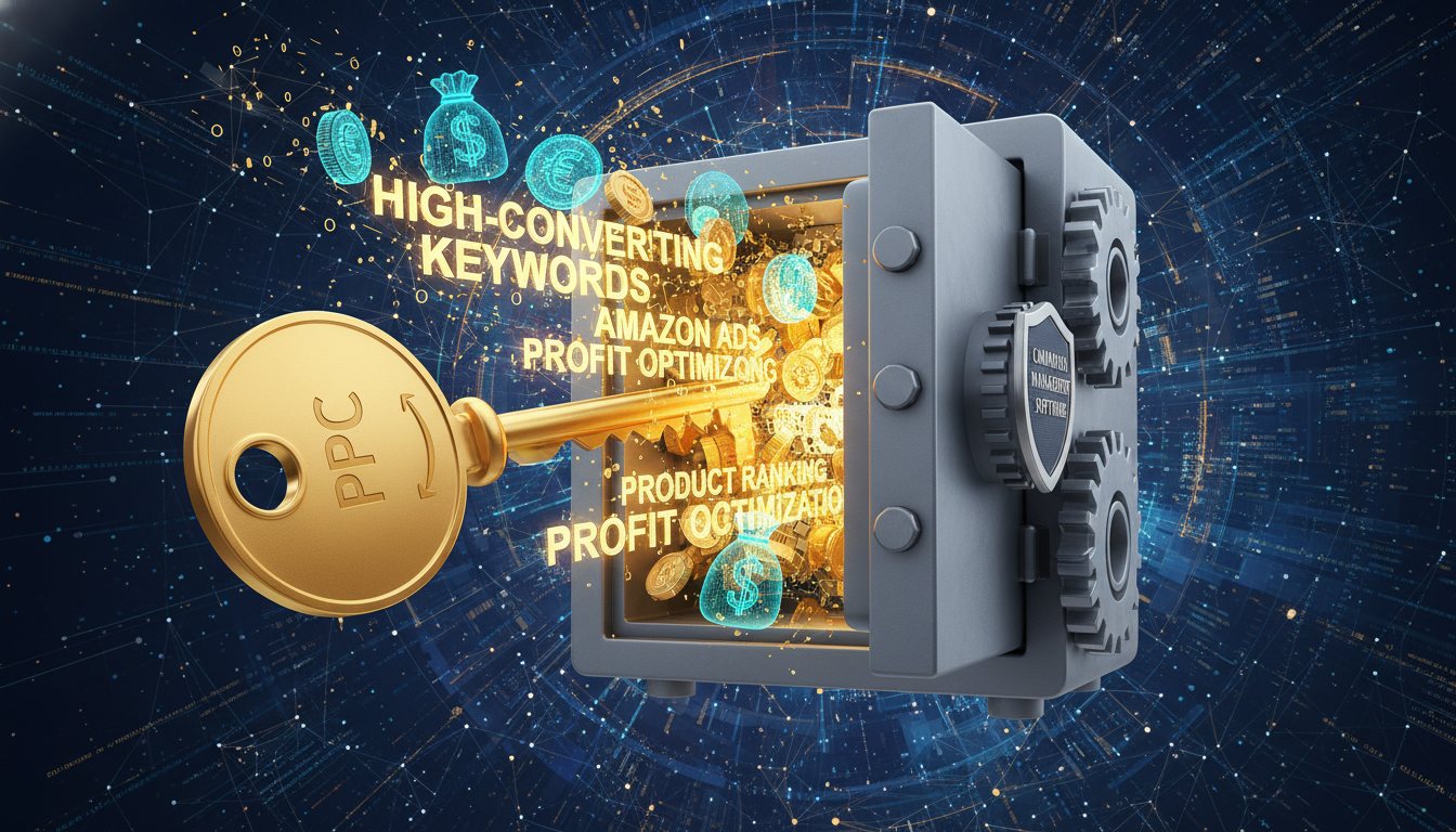 A golden key unlocking high-converting keywords in an amazon campaign optimization process.