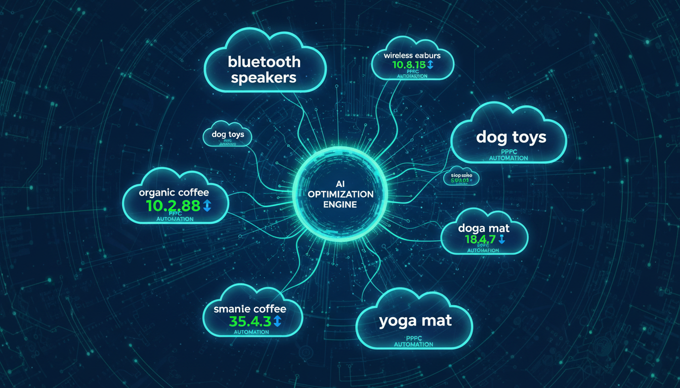 AI-powered Amazon PPC bid optimization system dynamically adjusting bids across keywords in real time for maximum ROAS