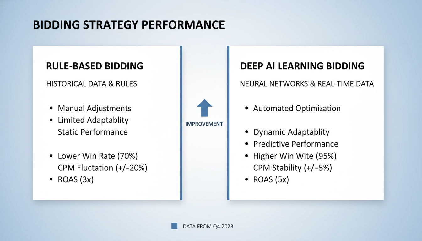Rule-based bidding comparison versus advanced deep AI learning bidding.