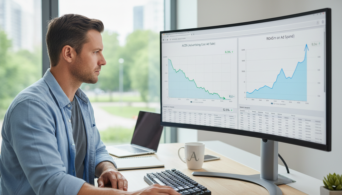 Amazon seller reviewing PPC optimization strategies on an analytics dashboard