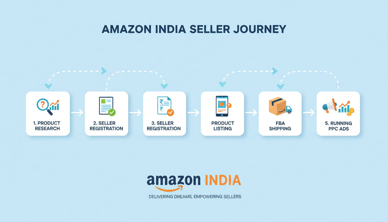 Step-by-step roadmap of how to sell on Amazon India from registration to PPC advertising
