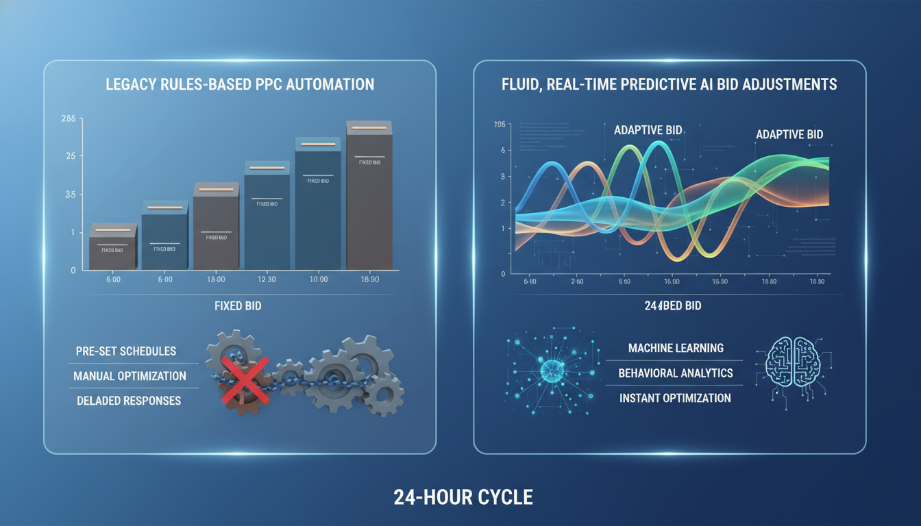 Predictive AI vs Legacy PPC Bid Optimization over a 24-hour cycle