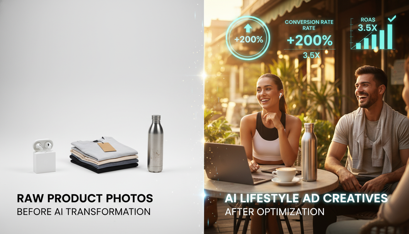 AI-powered ad creative generation turning raw product shots into stunning lifestyle imagery