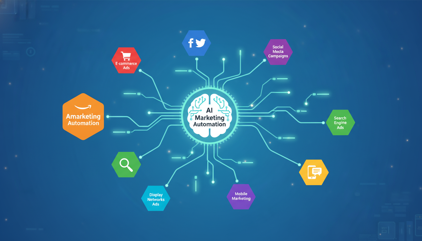 Neural network connections showing marketing automation and Amazon PPC campaign management